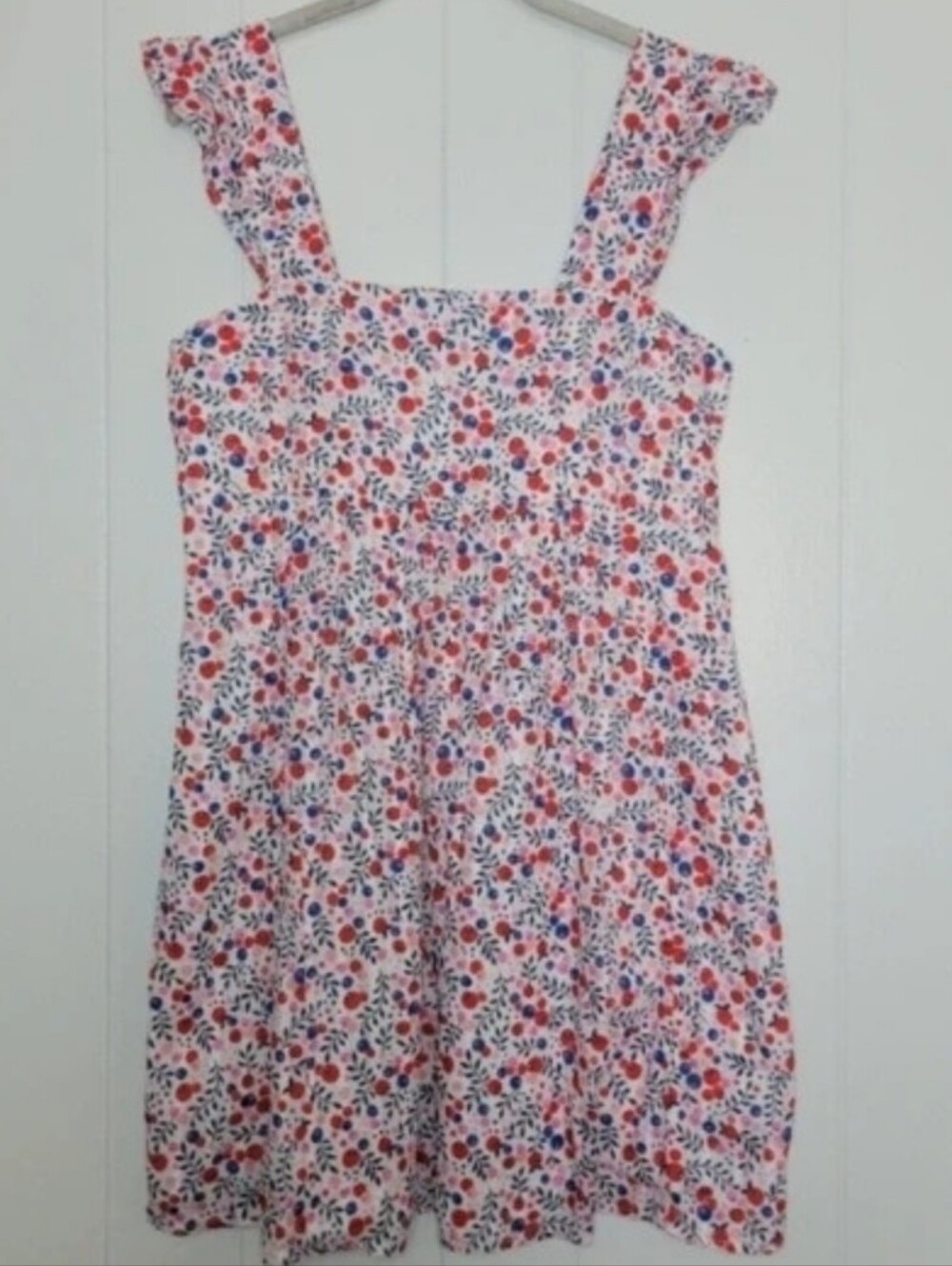 Draper James Maddie Berry Print 100% Cotton Mini Dress Ruffle Flutter Strap M